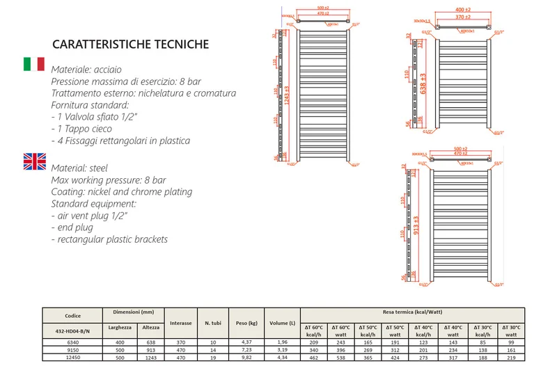 Termoarredo planar verticale antracite h 638 x int. 370
