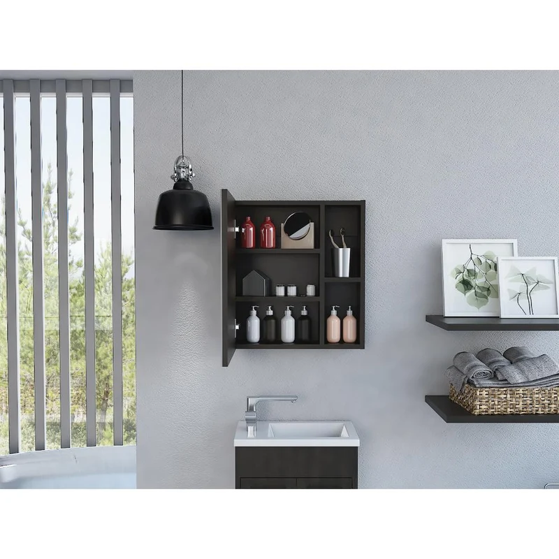 Set de 2 Gabinetes de Baño Delhi, Wengue, con Puerta Espejo y Varios Entrepaños