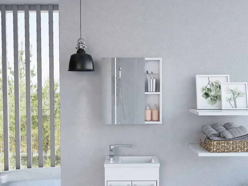 Set de 2 Gabinetes de Baño Delhi, Blanco, con Puerta Espejo y Varios Entrepaños