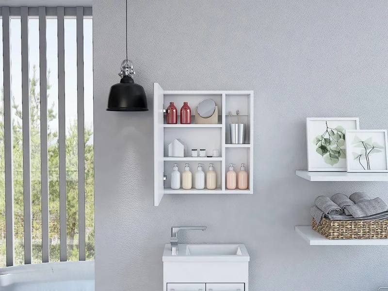 Set de 2 Gabinetes de Baño Delhi, Blanco, con Puerta Espejo y Varios Entrepaños