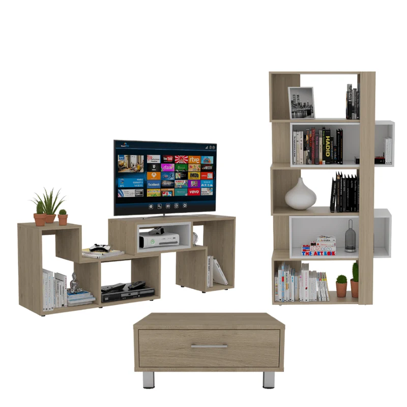 Combo para Sala Sullana, Incluye Mesa para TV, Biblioteca Cubo y Mesa de Centro