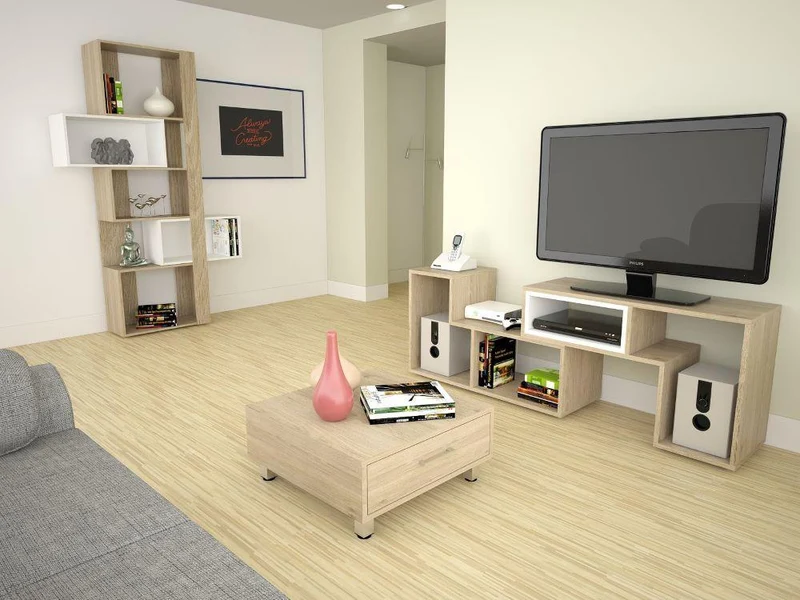 Combo para Sala Sullana, Incluye Mesa para TV, Biblioteca Cubo y Mesa de Centro