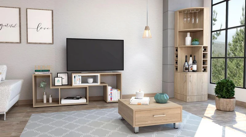 Combo para Sala Morelia, Incluye Bar Esquinero, Mesa para TV y Mesa de Centro