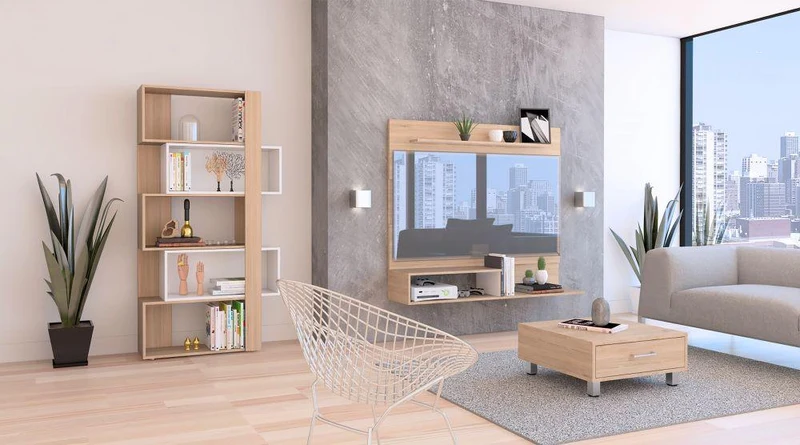 Combo para Sala Istambul, Incluye Panel TV, Biblioteca Cubo y Mesa de Centro