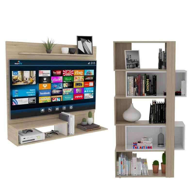 Combo para Sala de Estar Percis, Incluye Panel de TV y Biblioteca