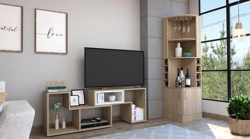 Combo para Sala Emmen, Incluye Bar Esquinero y Mesa para TV