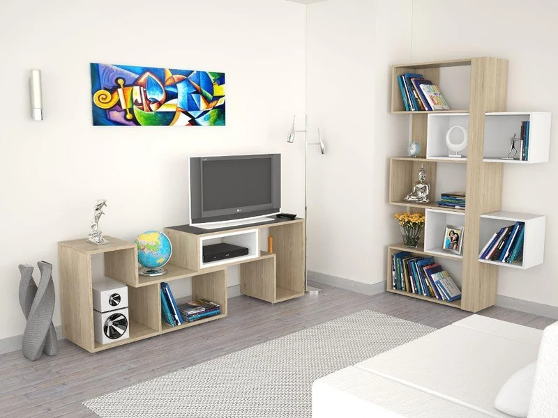 Combo para Sala Aranza, Incluye Mesa para TV y Biblioteca Cubo