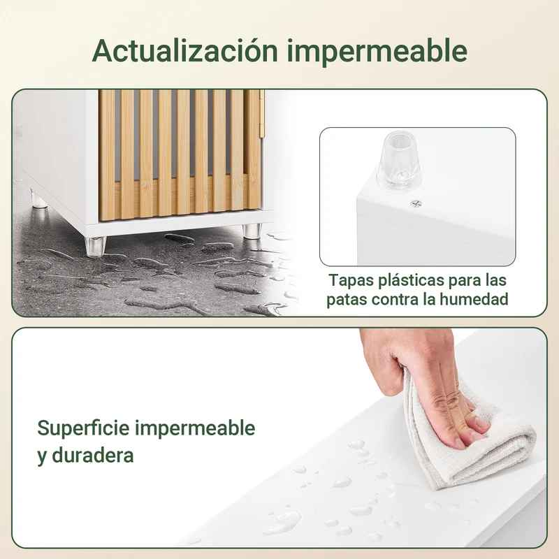 SoBuy BZR34-BW Armario Estrecho de Baño con Puertas de Bambú Blanco 20x20x180cm