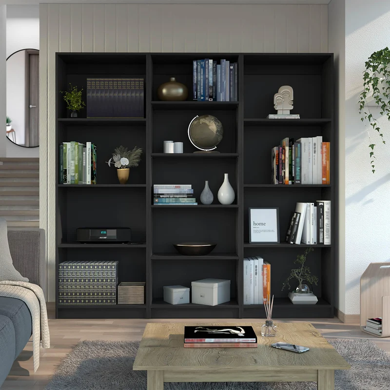 Combo de Bibliotecas Home, Wengue Incluye Tres Bibliotecas sin Puertas