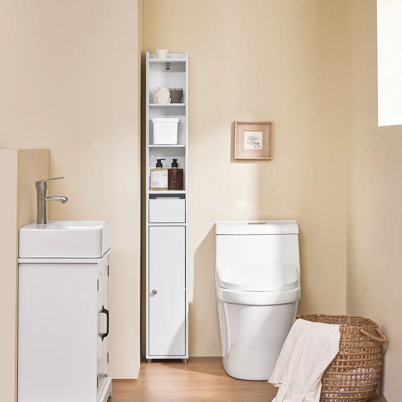 SoBuy BZR34-K-W Mueble columna de Baño Armario Almacenaje para Espacios Pequeños 20x20x145cm Blanco
