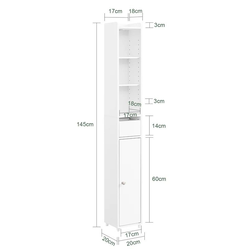SoBuy BZR34-K-W Mueble columna de Baño Armario Almacenaje para Espacios Pequeños 20x20x145cm Blanco