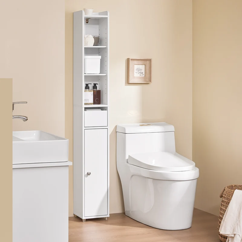 SoBuy BZR34-K-W Mueble columna de Baño Armario Almacenaje para Espacios Pequeños 20x20x145cm Blanco