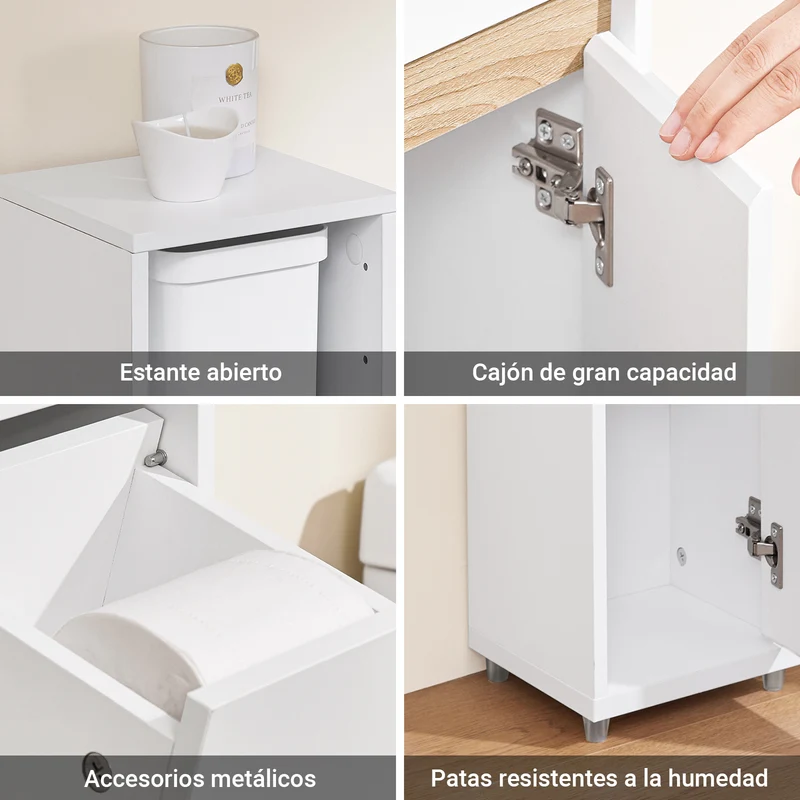 SoBuy BZR151-W Armario de Baño para Espacios Estrechos Blanco 20x96x20 cm