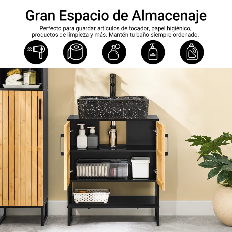 SoBuy BZR202-SCH Armario para debajo del Lavabo con Patas Metálicas 2 Puertas