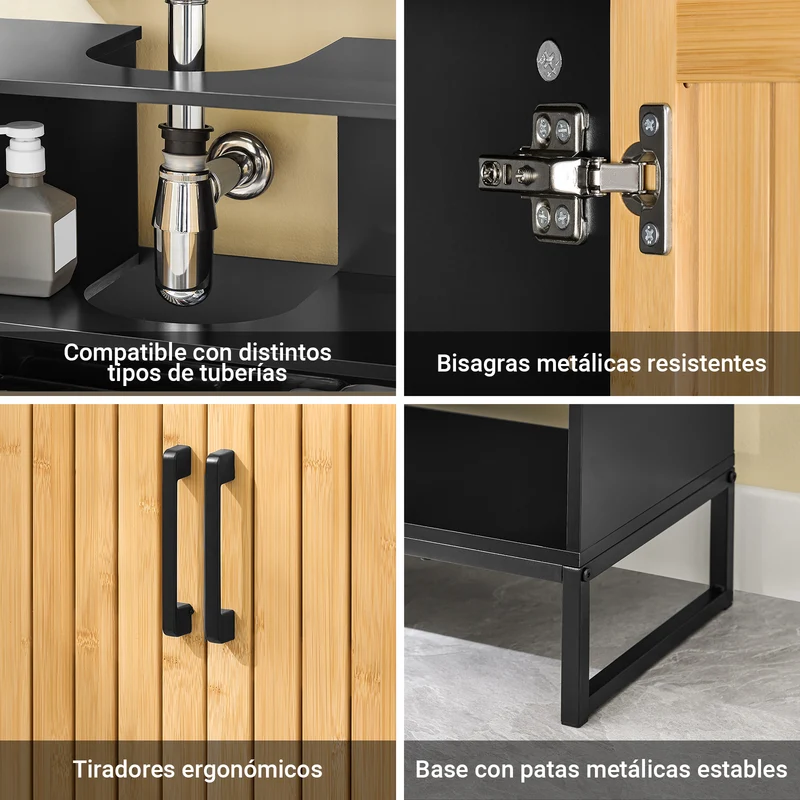SoBuy BZR202-SCH Armario para debajo del Lavabo con Patas Metálicas 2 Puertas
