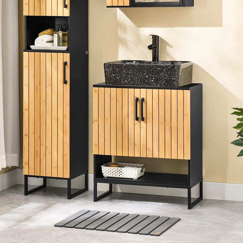 SoBuy BZR202-SCH Armario para debajo del Lavabo con Patas Metálicas 2 Puertas
