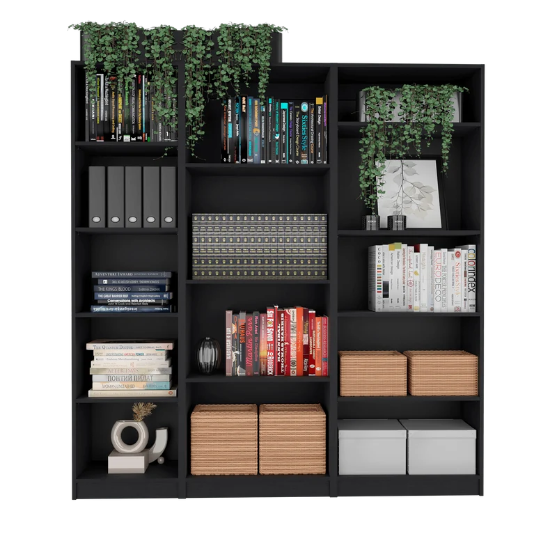 Combo de Bibliotecas Home Eco, Wengue, Incluye Tres Bibliotecas sin Puertas.