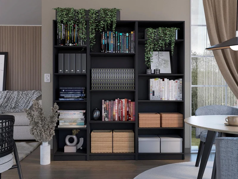 Combo de Bibliotecas Home Eco, Wengue, Incluye Tres Bibliotecas sin Puertas.