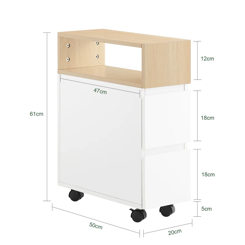 SoBuy FBT155-WN Mesa auxiliar con Ruedas Carrito con 2 cajones 50 x 20 x 61 cm