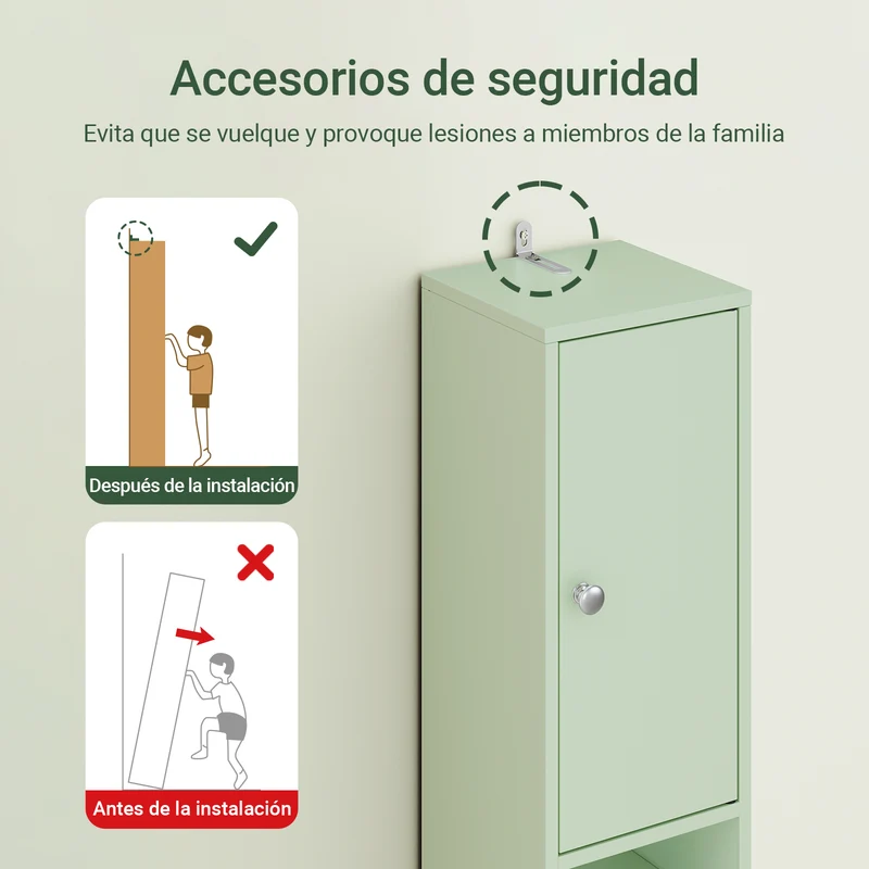 SoBuy BZR34-II-GR Mueble Columna de Baño con 5 Estantes 2 Puertas y 1 Cajón Verde