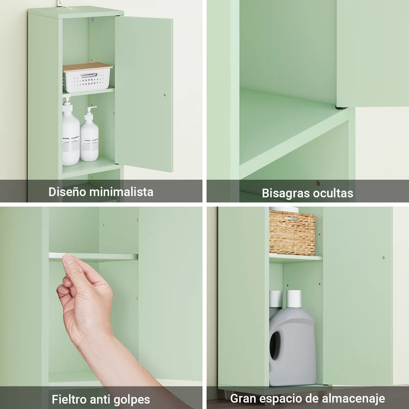 SoBuy BZR34-II-GR Mueble Columna de Baño con 5 Estantes 2 Puertas y 1 Cajón Verde