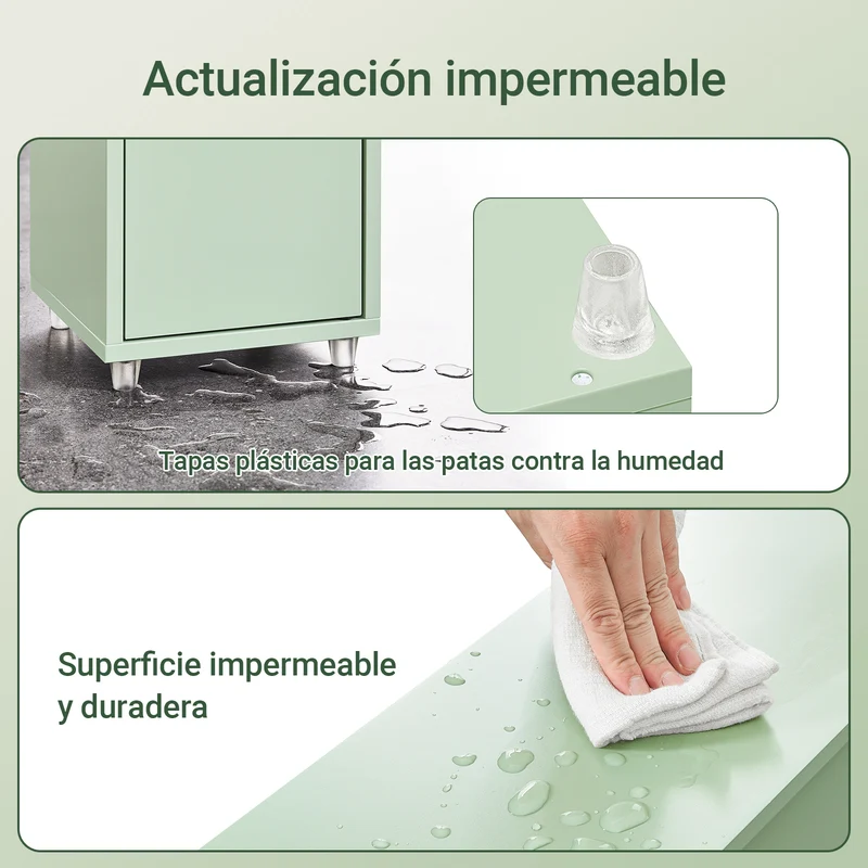 SoBuy BZR34-II-GR Mueble Columna de Baño con 5 Estantes 2 Puertas y 1 Cajón Verde