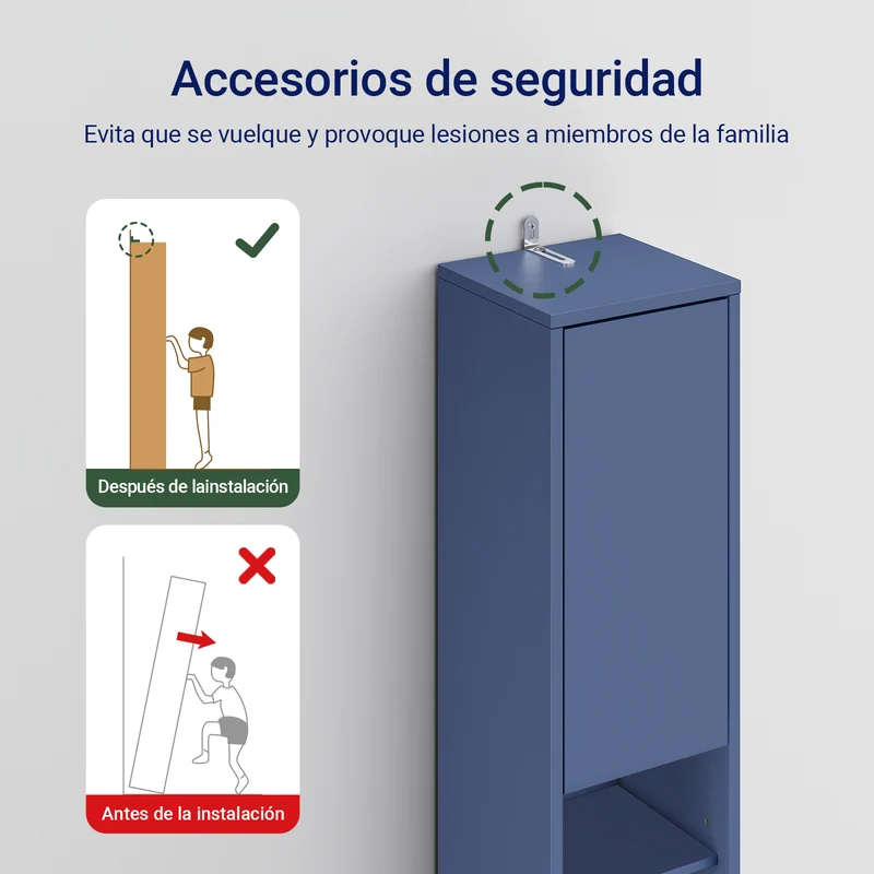 SoBuy BZR34-II-B Mueble Columna de Baño Estrecho con 5 Estantes 2 Puertas y 1 Cajón Azul Oscuro