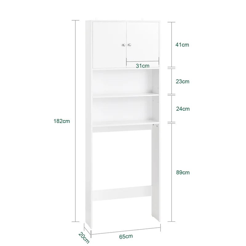 SoBuy BZR165-W Estantería de Baño para Colocar sobre el Inodoro con 2 Estantes Abiertos y 2 Puertas