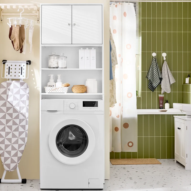 SoBuy BZR165-W Estantería de Baño para Colocar sobre el Inodoro con 2 Estantes Abiertos y 2 Puertas