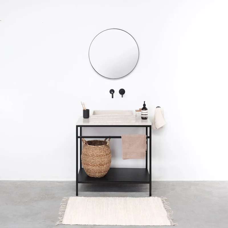 Mueble de baño industrial Jules - Negro - Lavabo Beige Marble - George I - 80 cm