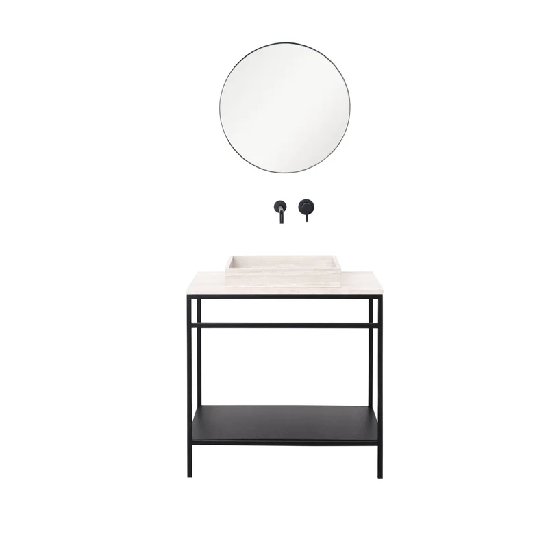 Mueble de baño industrial Jules - Negro - Lavabo Beige Marble - George I - 80 cm