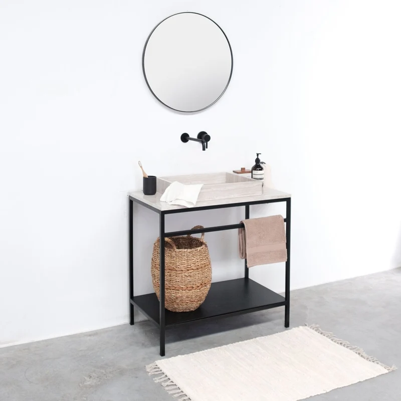 Mueble de baño industrial Jules - Negro - Lavabo Beige Marble - George I - 80 cm