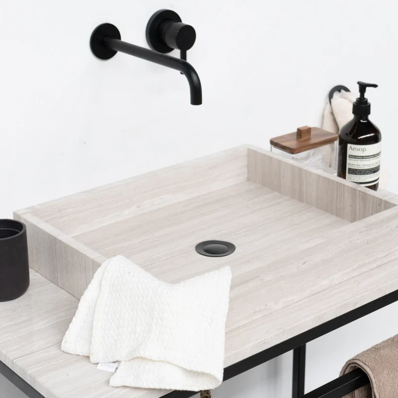 Mueble de baño industrial Jules - Negro - Lavabo Beige Marble - George I - 80 cm