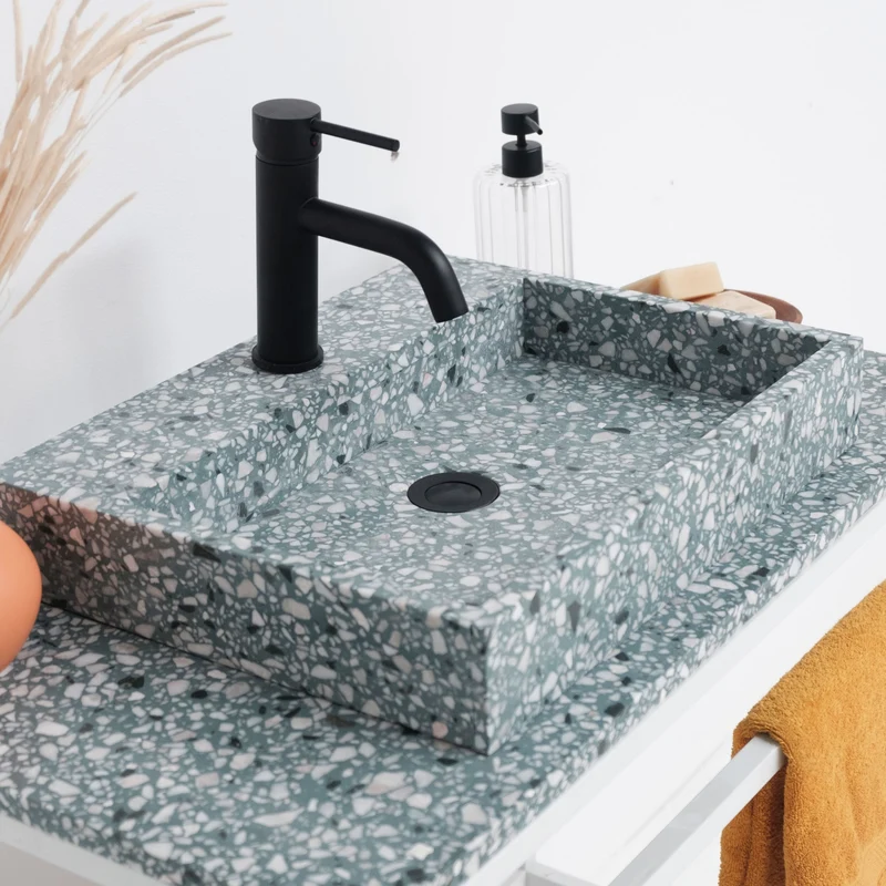 Mueble de baño industrial Jules Blanco - Terrazo Verde - 80 cm