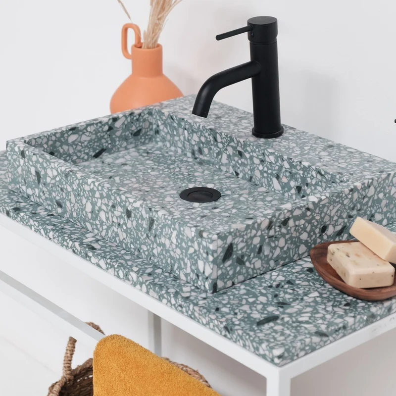 Mueble de baño industrial Jules Blanco - Terrazo Verde - 80 cm
