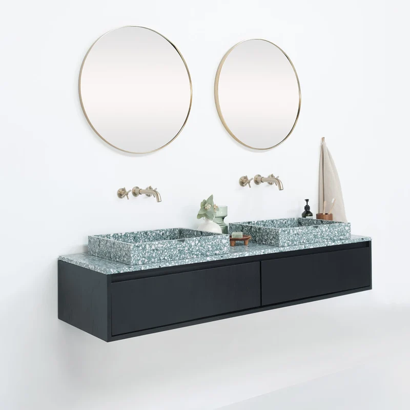Mueble de baño Ann corto - Roble negro - Terrazo verde - 150x25 cm