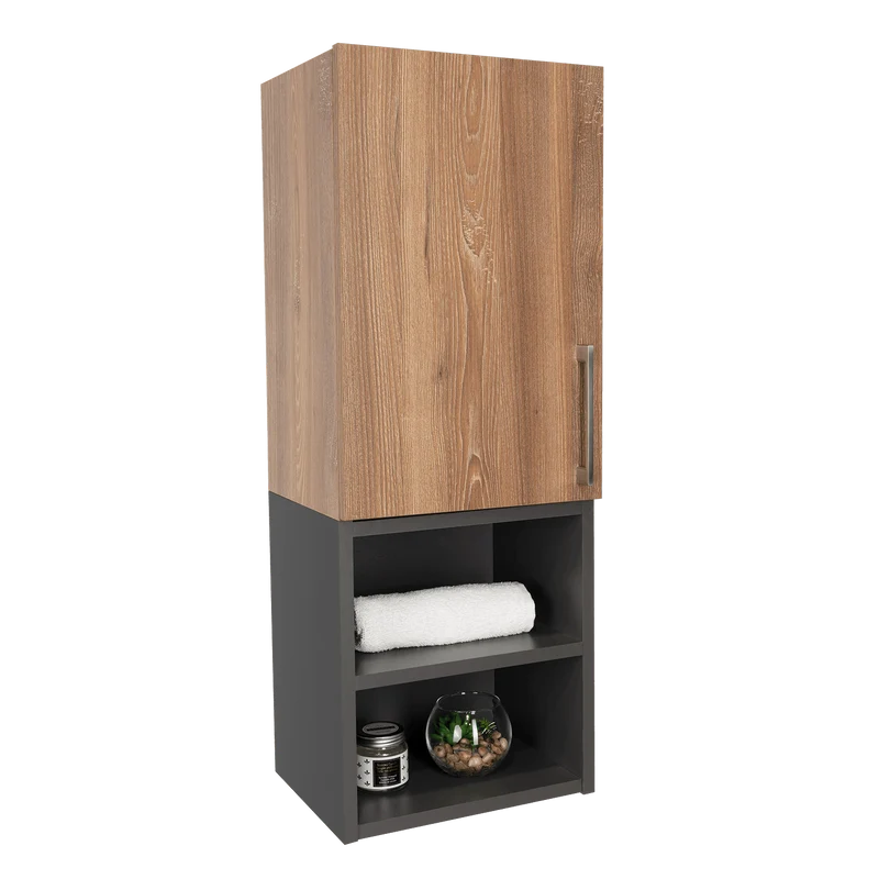 Gabinete de Baño Oporto, Miel y Plata Oscuro, con Espacio para Guardar Objetos de Aseo Personal