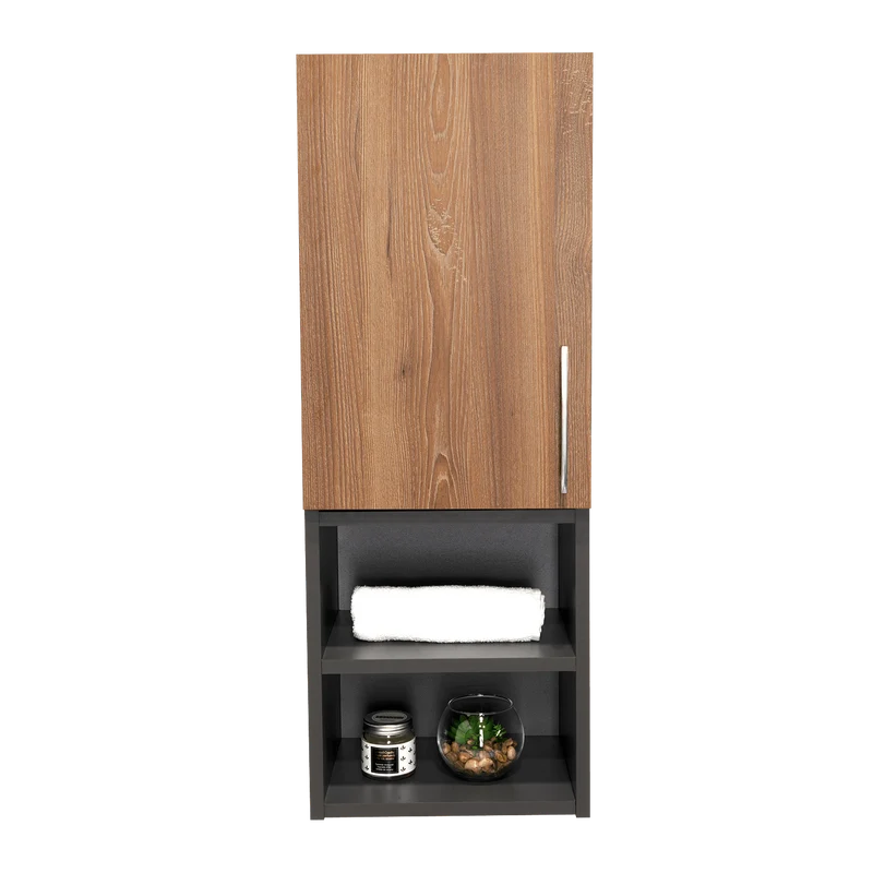 Gabinete de Baño Oporto, Miel y Plata Oscuro, con Espacio para Guardar Objetos de Aseo Personal
