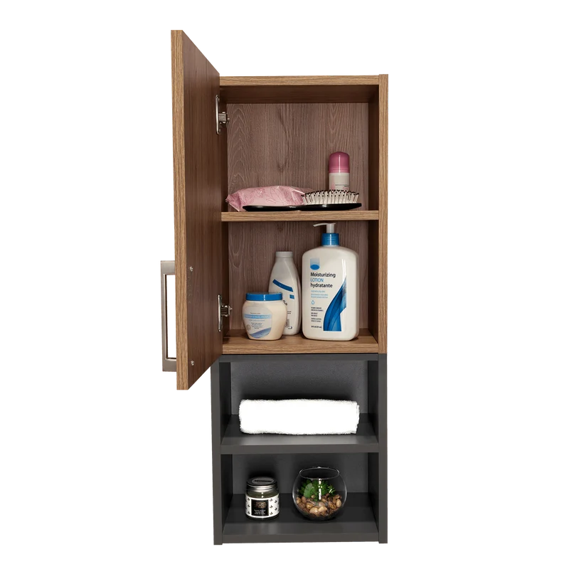 Gabinete de Baño Oporto, Miel y Plata Oscuro, con Espacio para Guardar Objetos de Aseo Personal