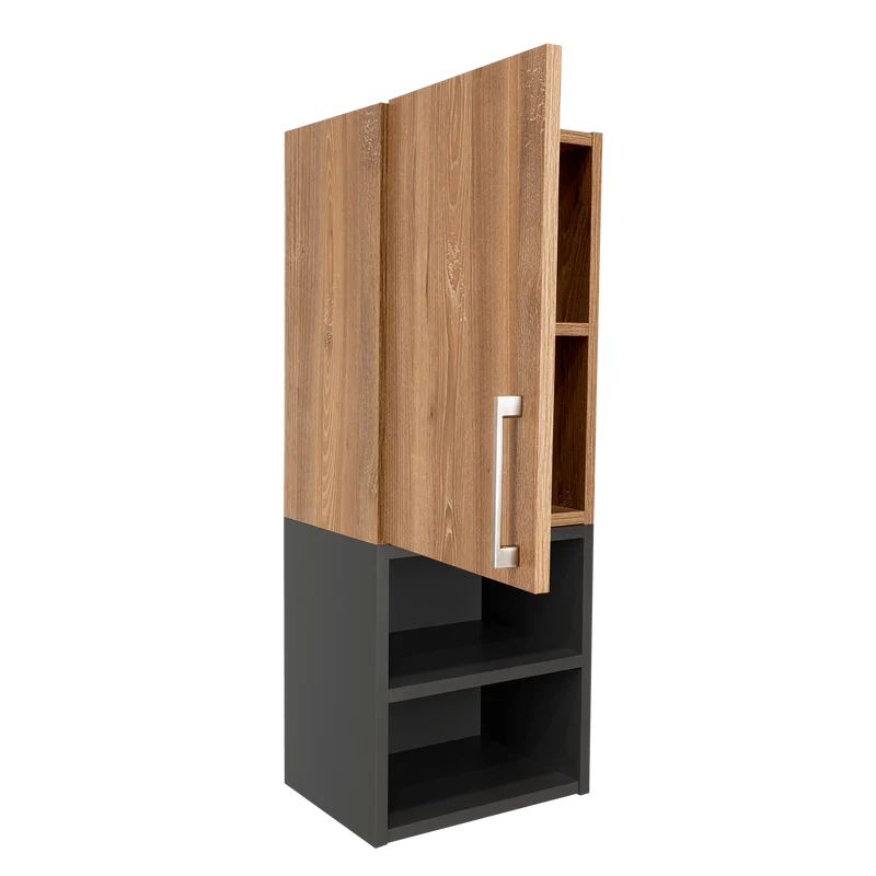 Gabinete de Baño Oporto, Miel y Plata Oscuro, con Espacio para Guardar Objetos de Aseo Personal
