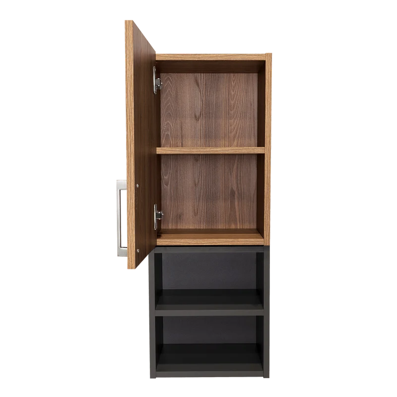 Gabinete de Baño Oporto, Miel y Plata Oscuro, con Espacio para Guardar Objetos de Aseo Personal