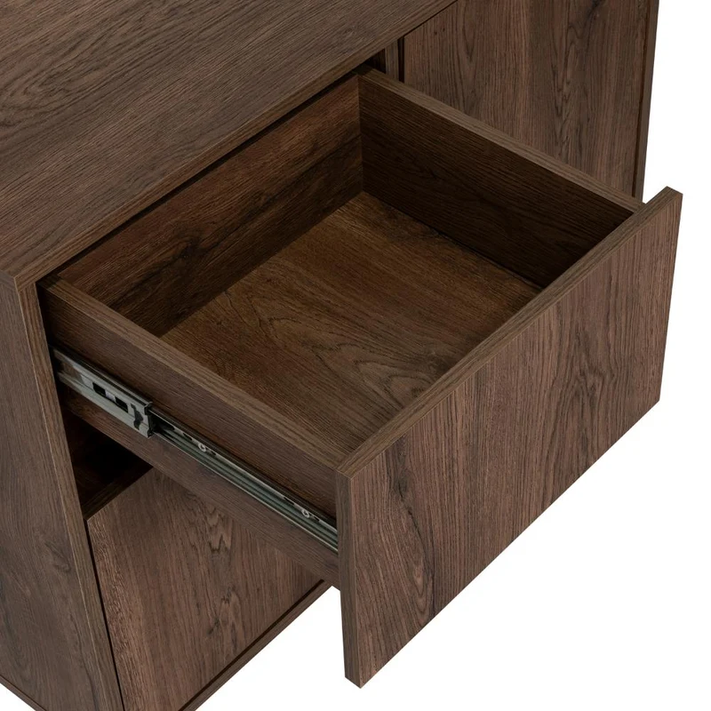 Mesa Auxiliar Rony, Nogal, con Dos Puertas y un Cajón