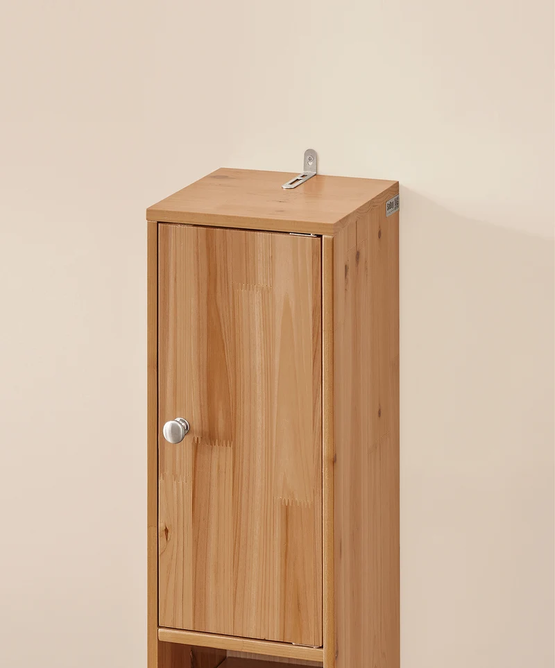 SoBuy BZR34-II-SH Mueble Columna de Baño con 5 Estantes Abiertos 2 Puertas y 1 Cajón Natural 20 x 20 x 180 cm