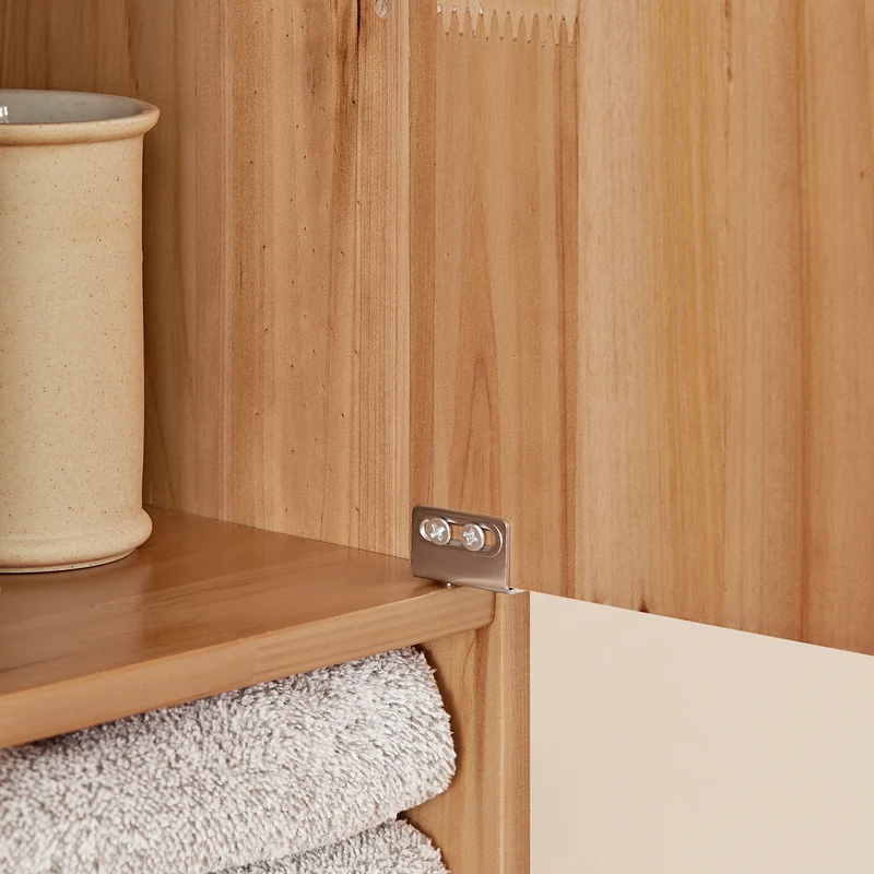 SoBuy BZR34-II-SH Mueble Columna de Baño con 5 Estantes Abiertos 2 Puertas y 1 Cajón Natural 20 x 20 x 180 cm