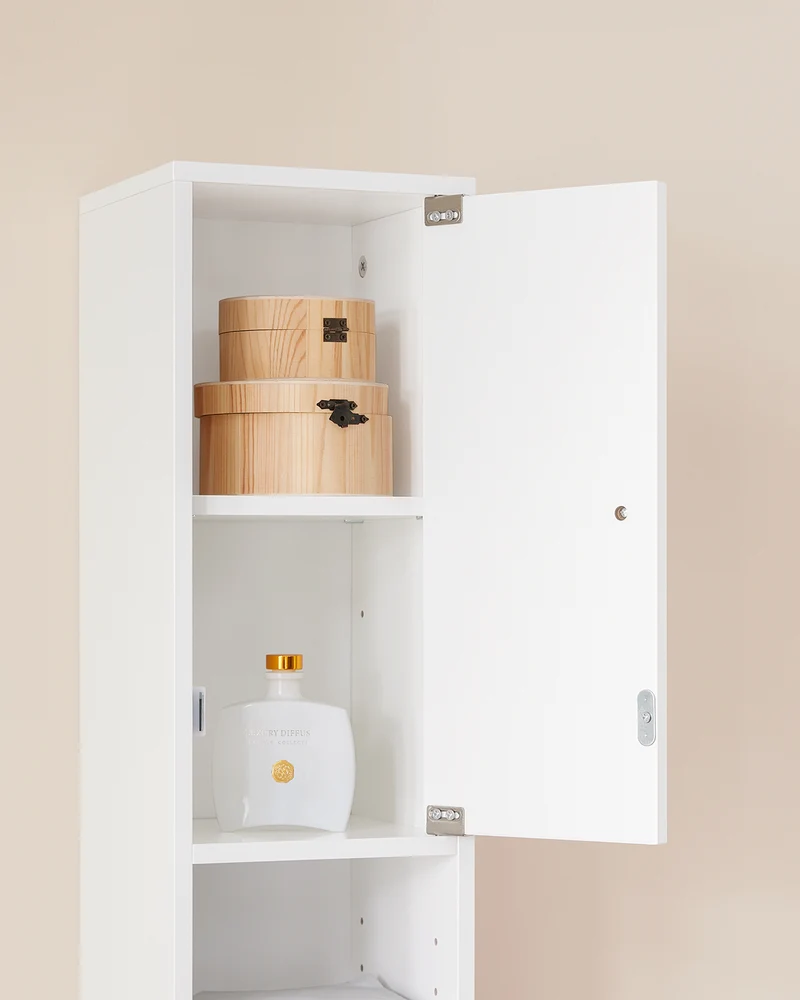 SoBuy BZR167-GW Mueble Columna de Baño con 5 Estantes Abiertos 2 Puertas y 1 Cajón Blanco