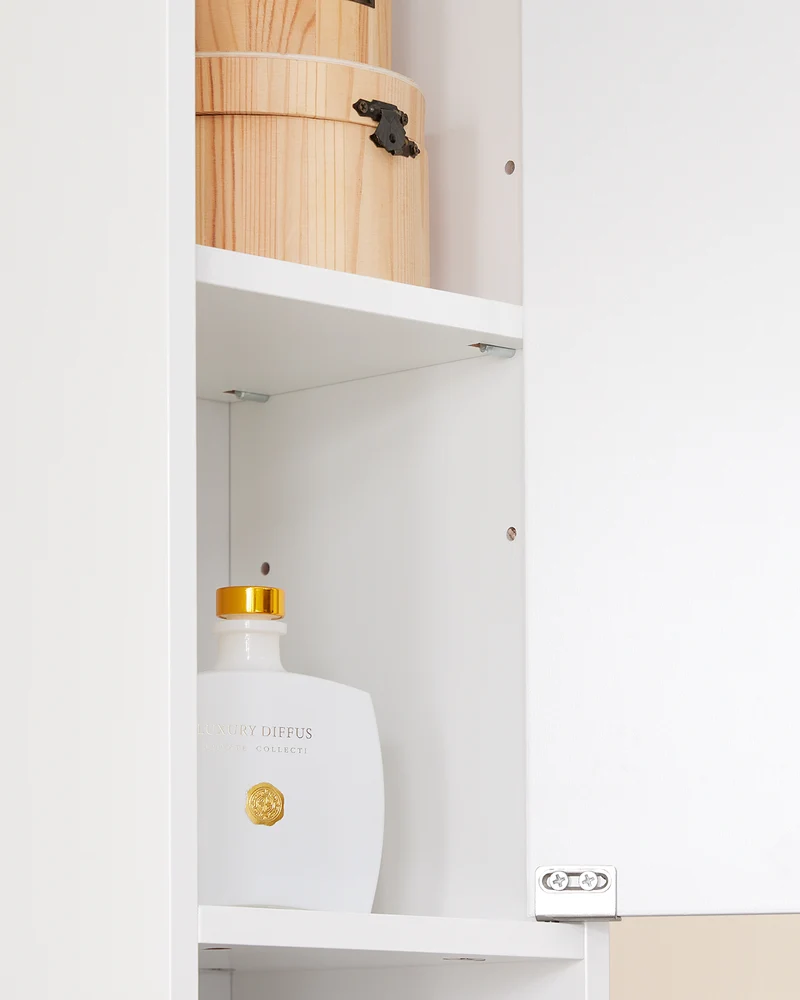 SoBuy BZR167-GW Mueble Columna de Baño con 5 Estantes Abiertos 2 Puertas y 1 Cajón Blanco