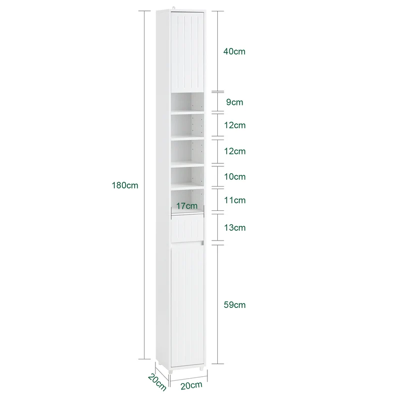 SoBuy BZR160-W Armario Alto para Baño con 2 Puertas y 1 Cajón Blanco