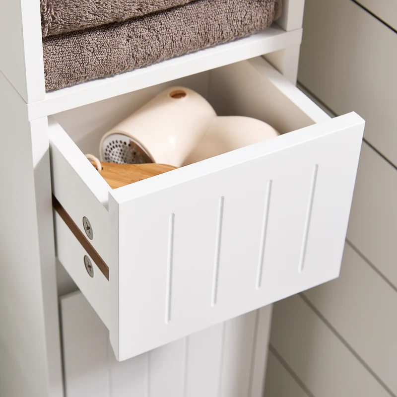 SoBuy BZR160-W Armario Alto para Baño con 2 Puertas y 1 Cajón Blanco