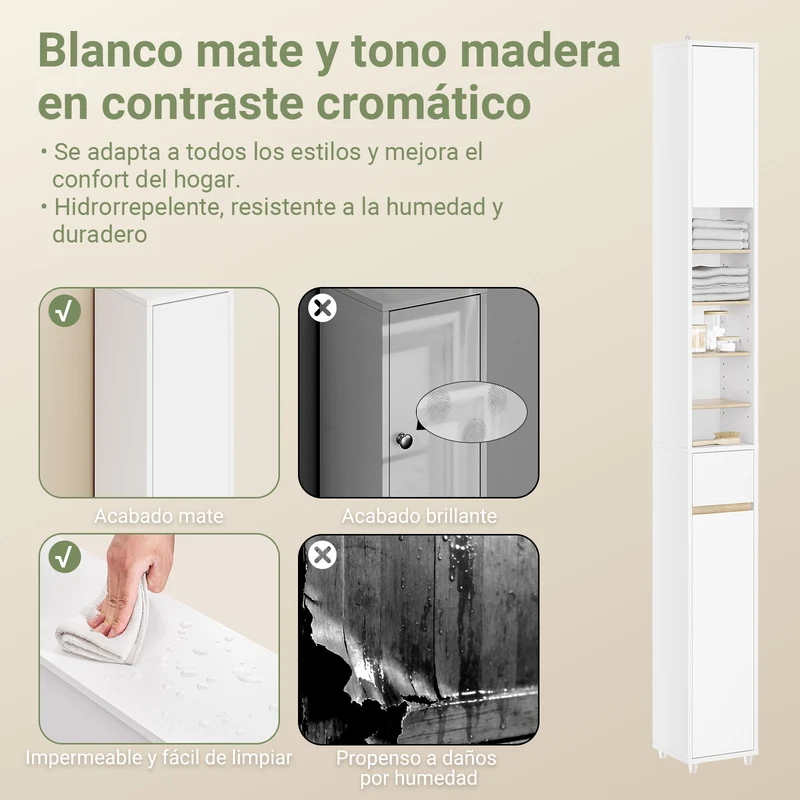 SoBuy BZR34-WN Mueble Columna de Baño estrecho con 2 Puertas y 1 Cajón Blanco