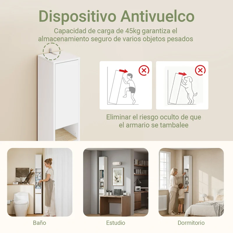 SoBuy BZR34-WN Mueble Columna de Baño estrecho con 2 Puertas y 1 Cajón Blanco